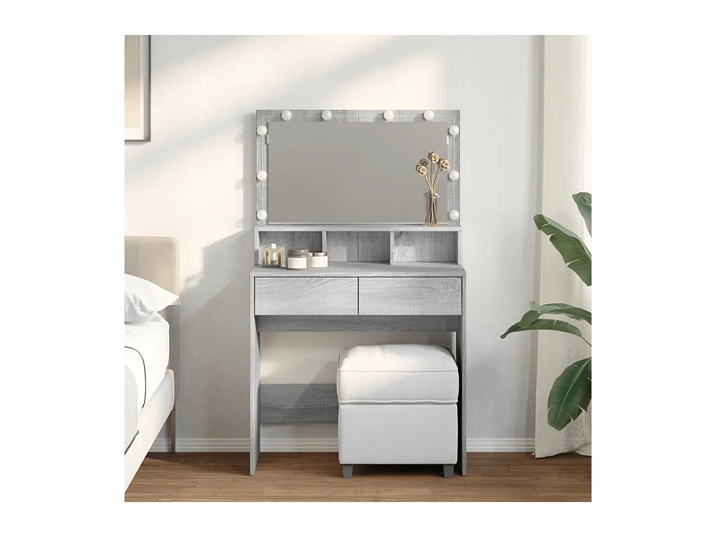 Coiffeuse avec LED sonoma gris 80x41x134,5 cm FR392039