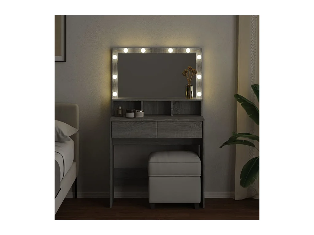 Tocador con luces LED color gris Sonoma 80x41x134,5 cm ES578834