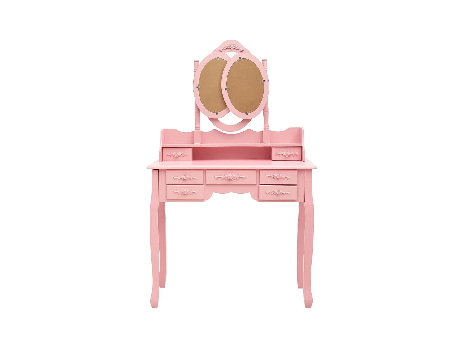 Coiffeuse avec tabouret et miroir pliable en 3 Rose FR238504