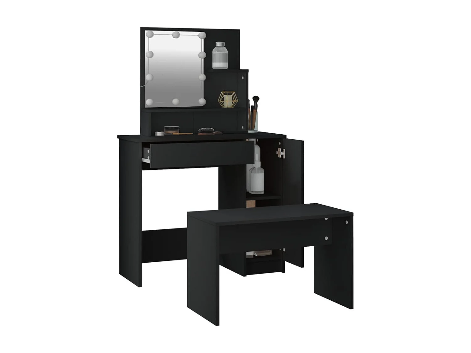 Ensemble de coiffeuse avec LED Noir Bois d'ingénierie FR482197