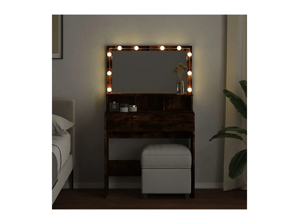 Coiffeuse avec LED chêne fumé 80x41x134,5 cm FR206520