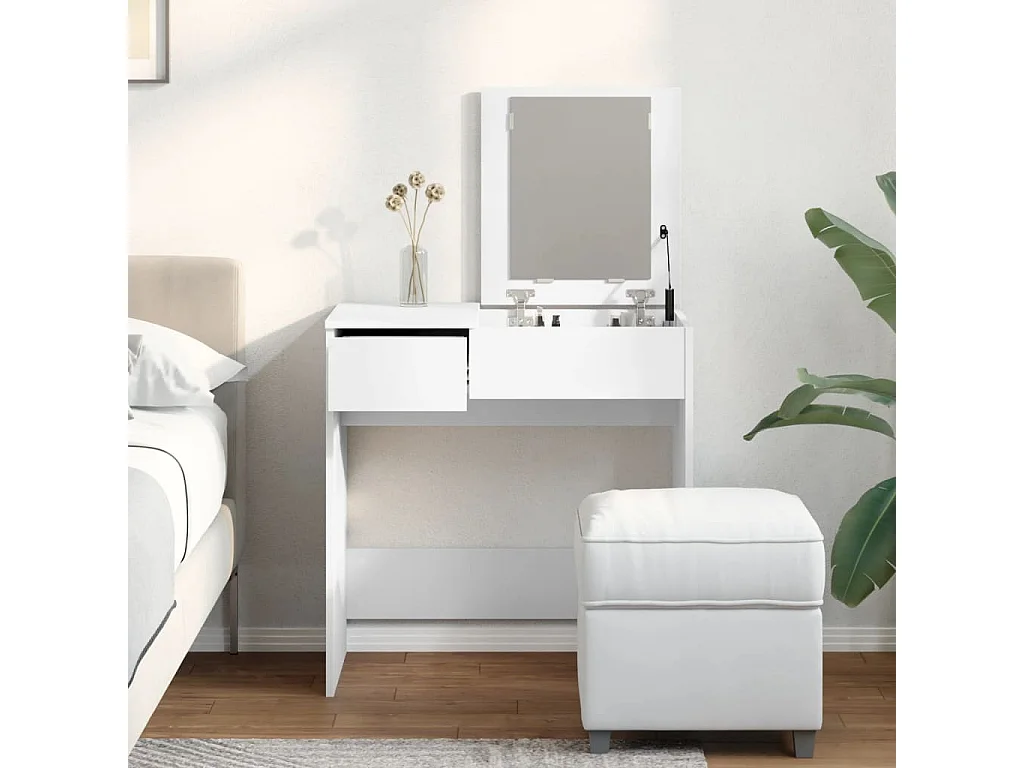 Coiffeuse avec miroir blanc 73x46,5x120 cm FR529299