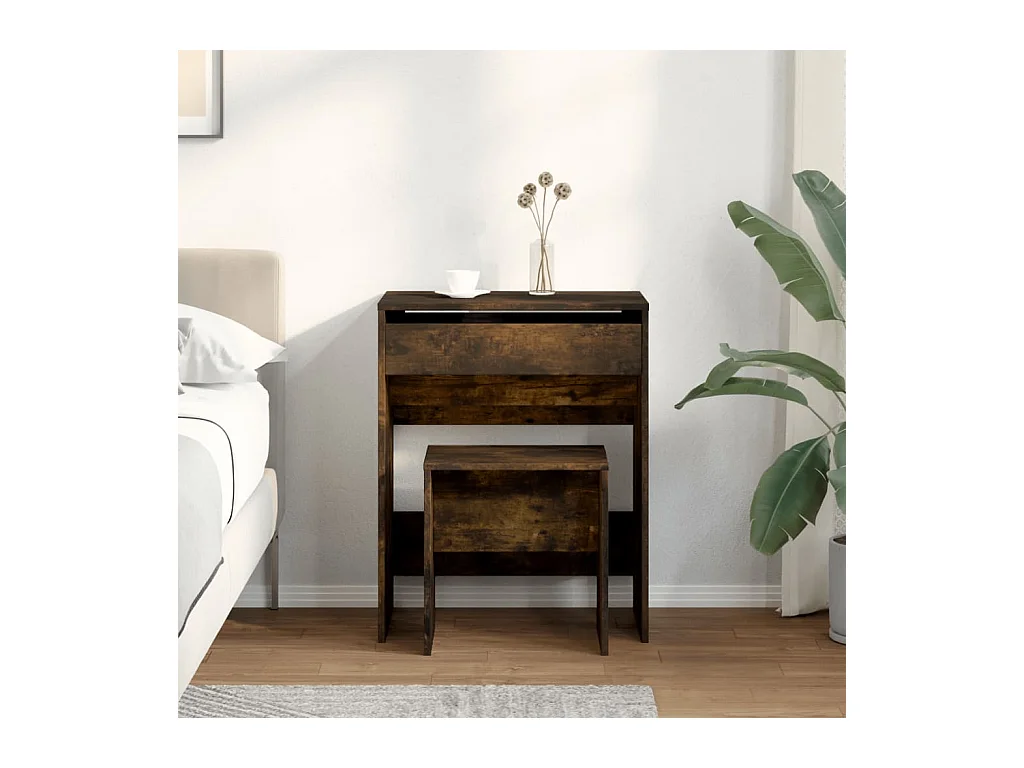 Coiffeuse et tabouret chêne fumé 60x40x113,5 cm FR935603