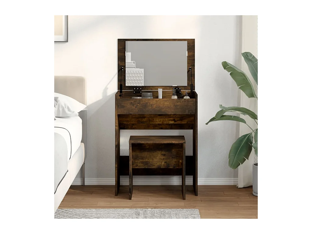 Kaptafel met krukje 60x40x113,5 cm gerookt eikenkleurig BE286607