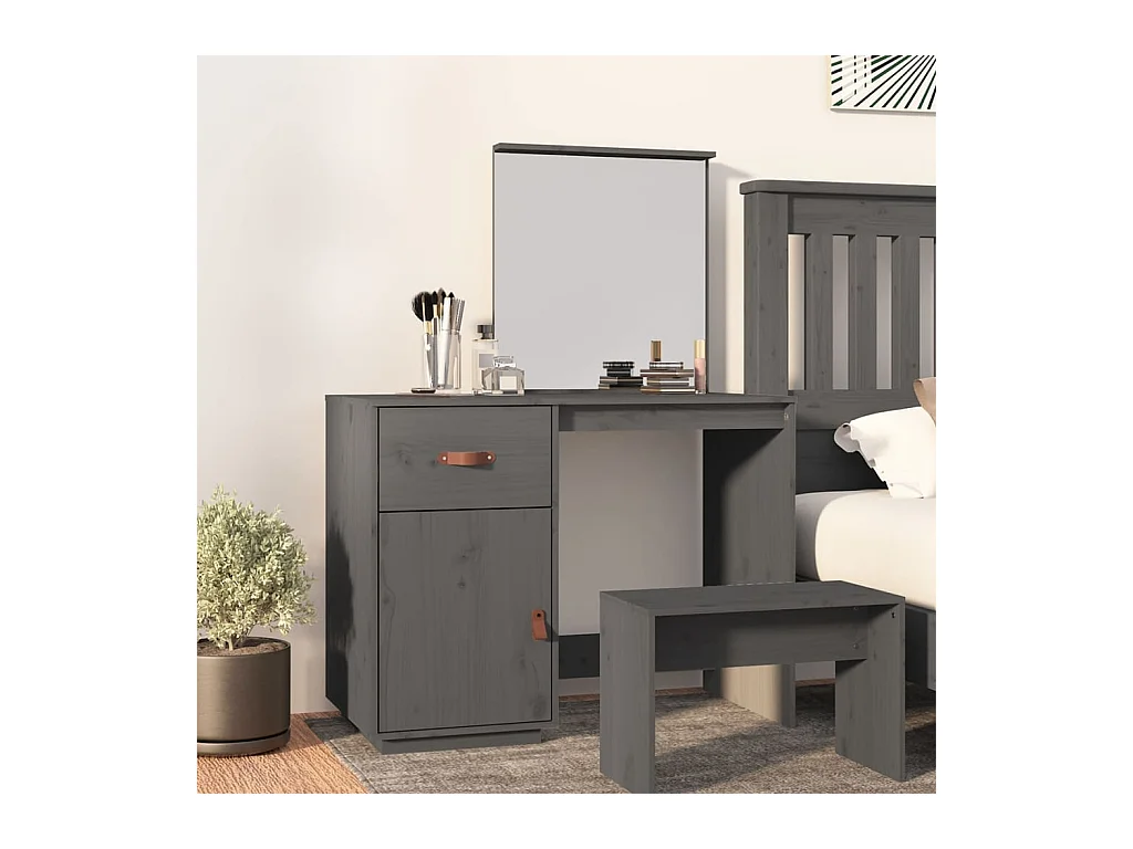 Coiffeuse Gris 95x50x134 cm Bois de pin massif FR555487