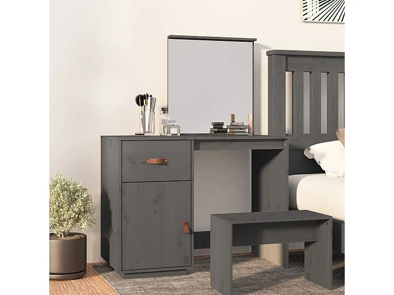 Coiffeuse Gris 95x50x134 cm Bois de pin massif FR555487