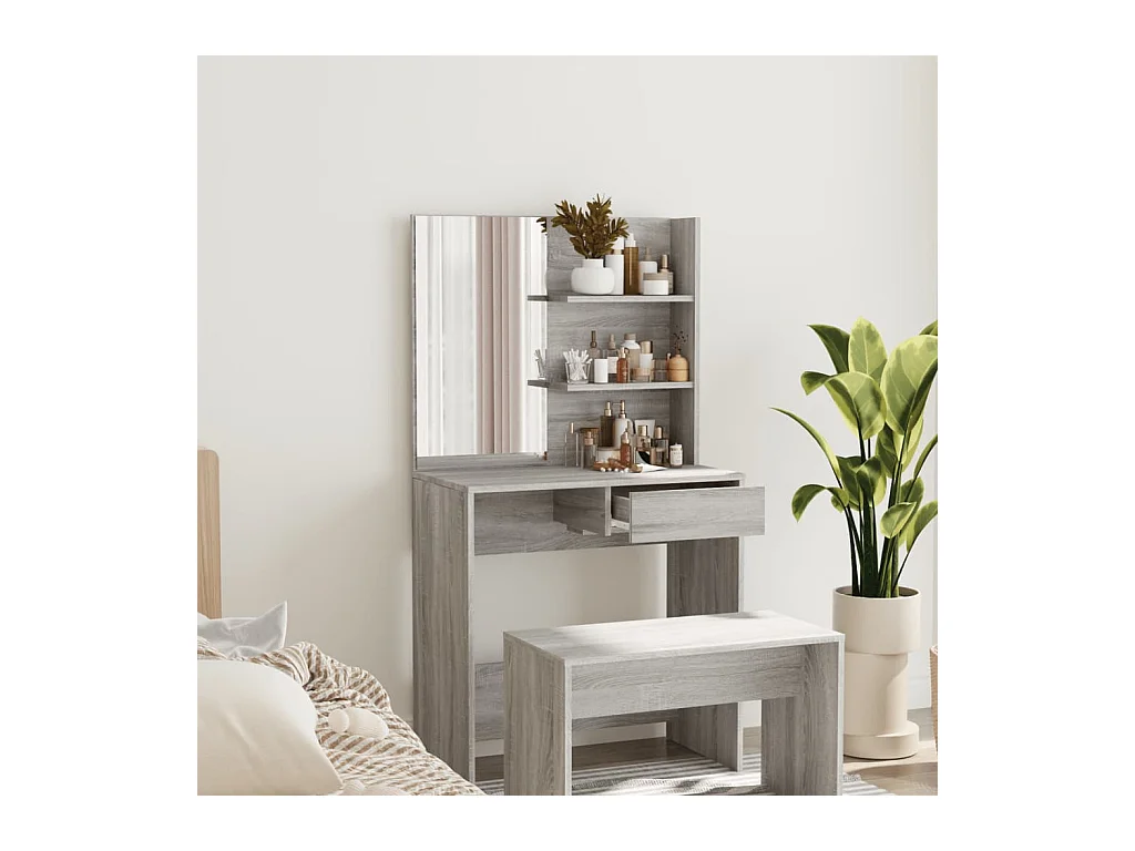 Tocador con espejo color gris sonoma 74,5x40x141 cm ES698349