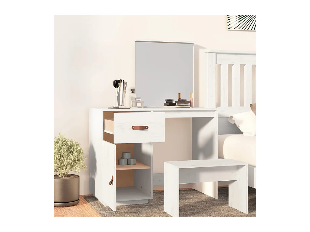Coiffeuse Blanc 95x50x134 cm Bois de pin massif FR448670