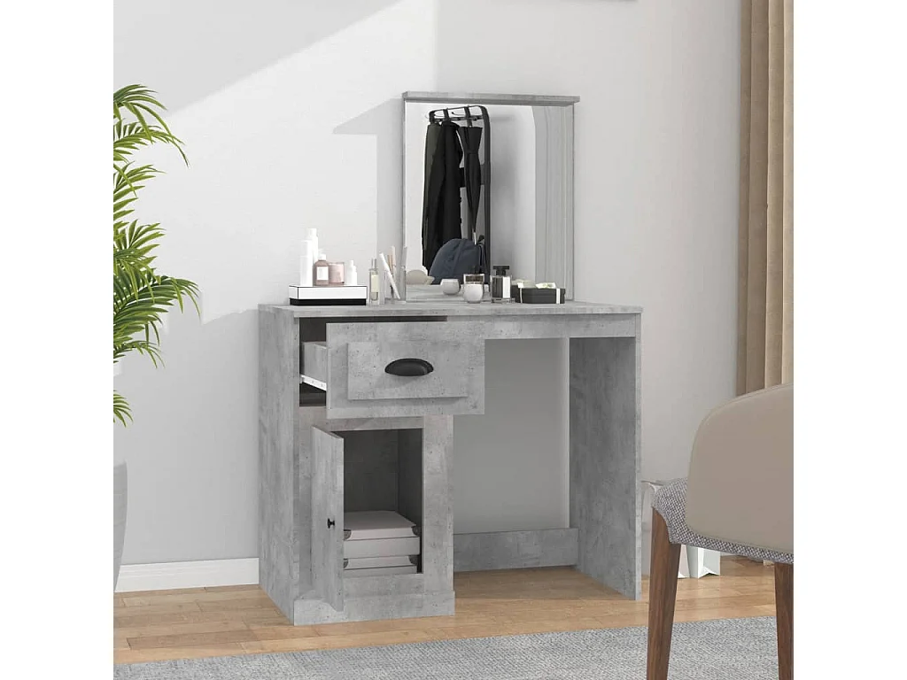 Coiffeuse et miroir gris béton 90x50x132,5 cm bois d'ingénierie FR439658