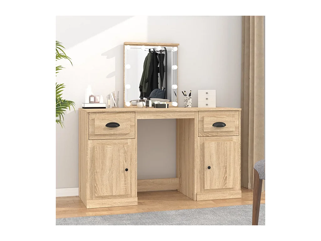 Coiffeuse avec LED chêne sonoma 130x50x132,5 cm FR393966