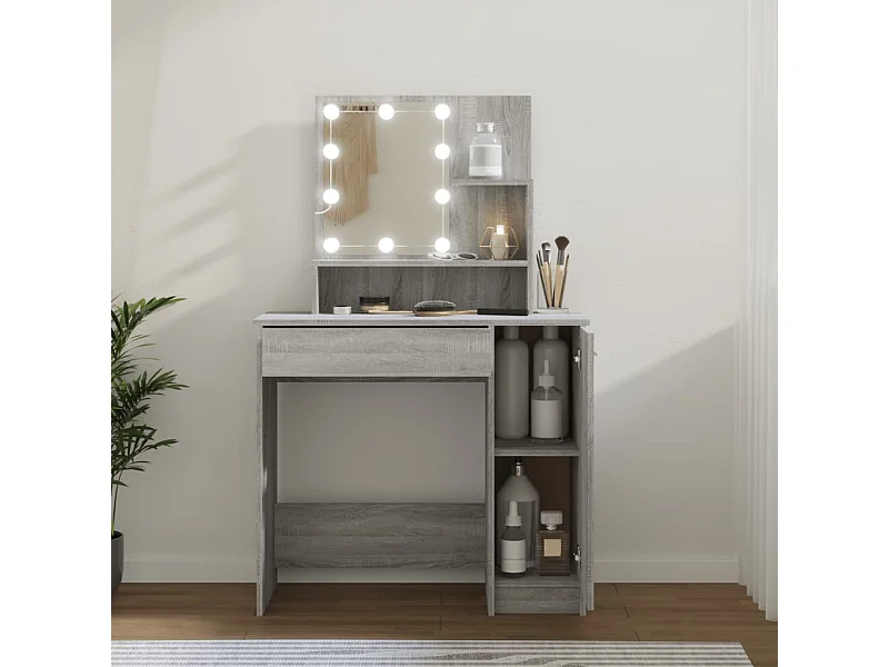 Coiffeuse avec LED Sonoma gris 86,5x35x136 cm FR228413