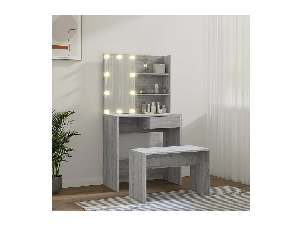 Ensemble de coiffeuse avec LED Sonoma gris Bois d'ingénierie FR437193