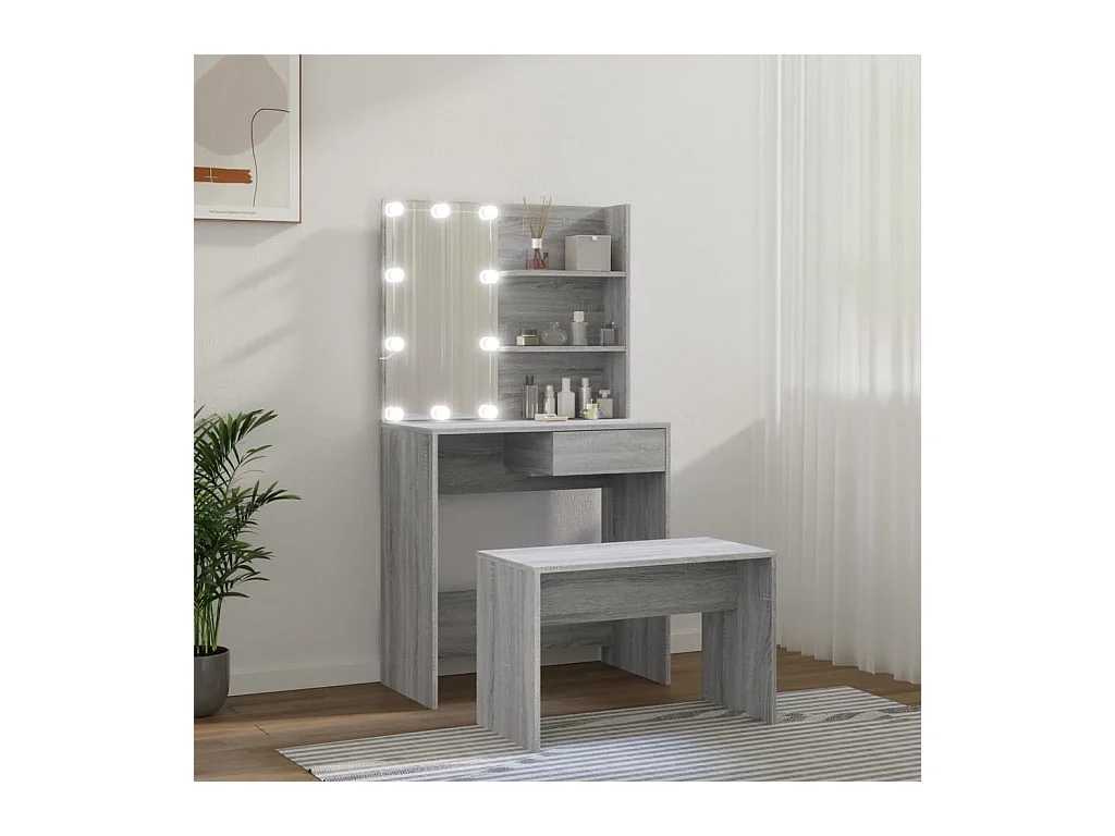 Ensemble de coiffeuse avec LED Sonoma gris Bois d'ingénierie FR437193