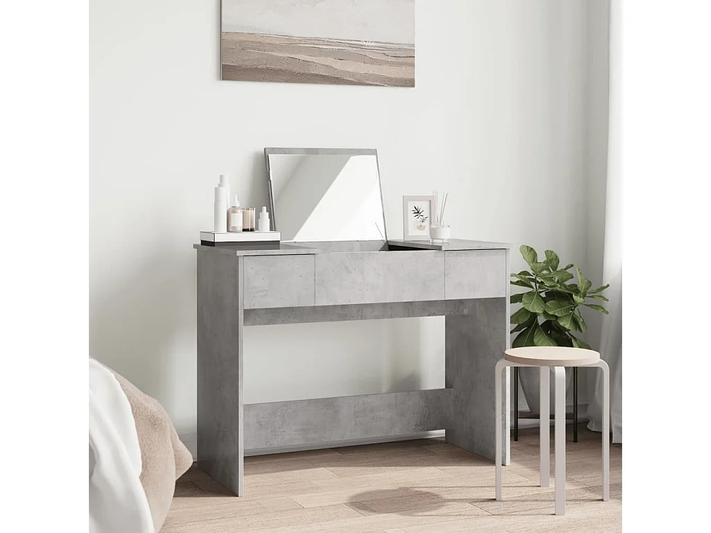 Coiffeuse avec miroir gris béton 100x45x76 cm FR223940