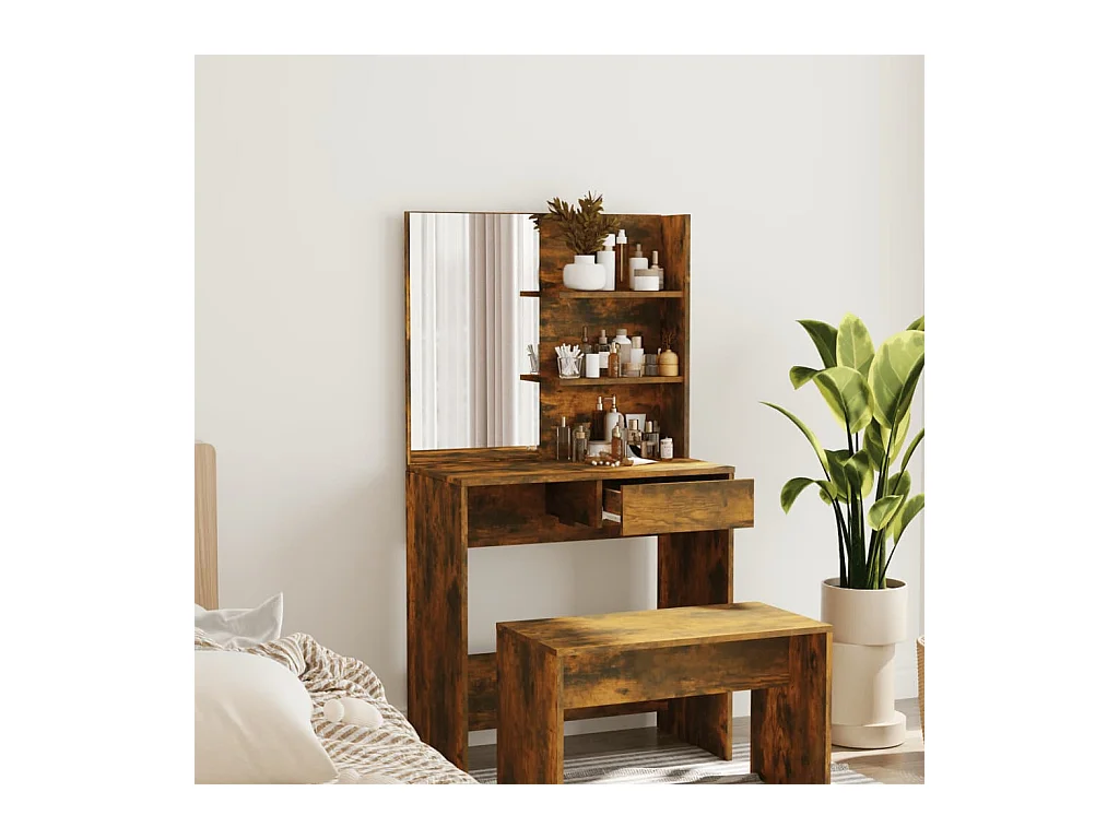 Coiffeuse avec miroir Chêne fumé 74,5x40x141 cm FR428829