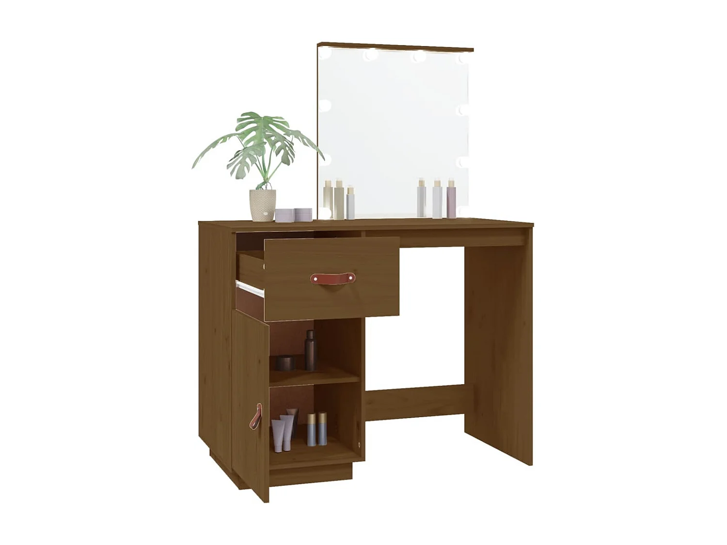 Kaptafel met LED 95x50x133,5 cm massief grenenhout honingbruin BE757845