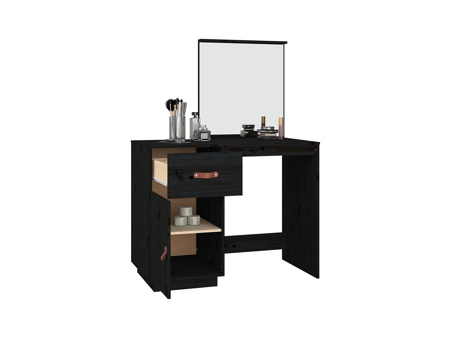 Coiffeuse Noir 95x50x134 cm Bois de pin massif FR876798