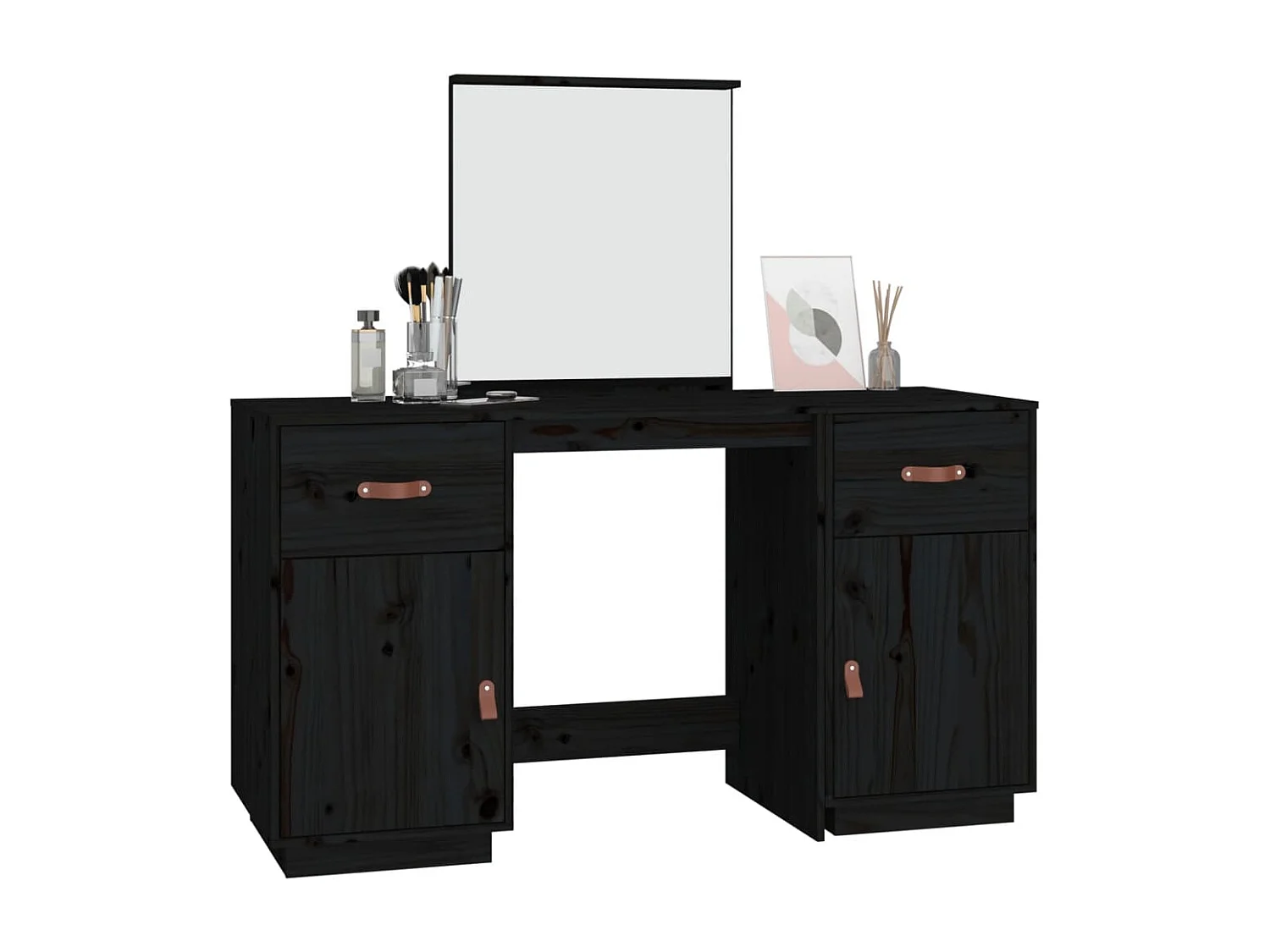 Conjunto de toucador com espelho pinho maciço preto PT141872