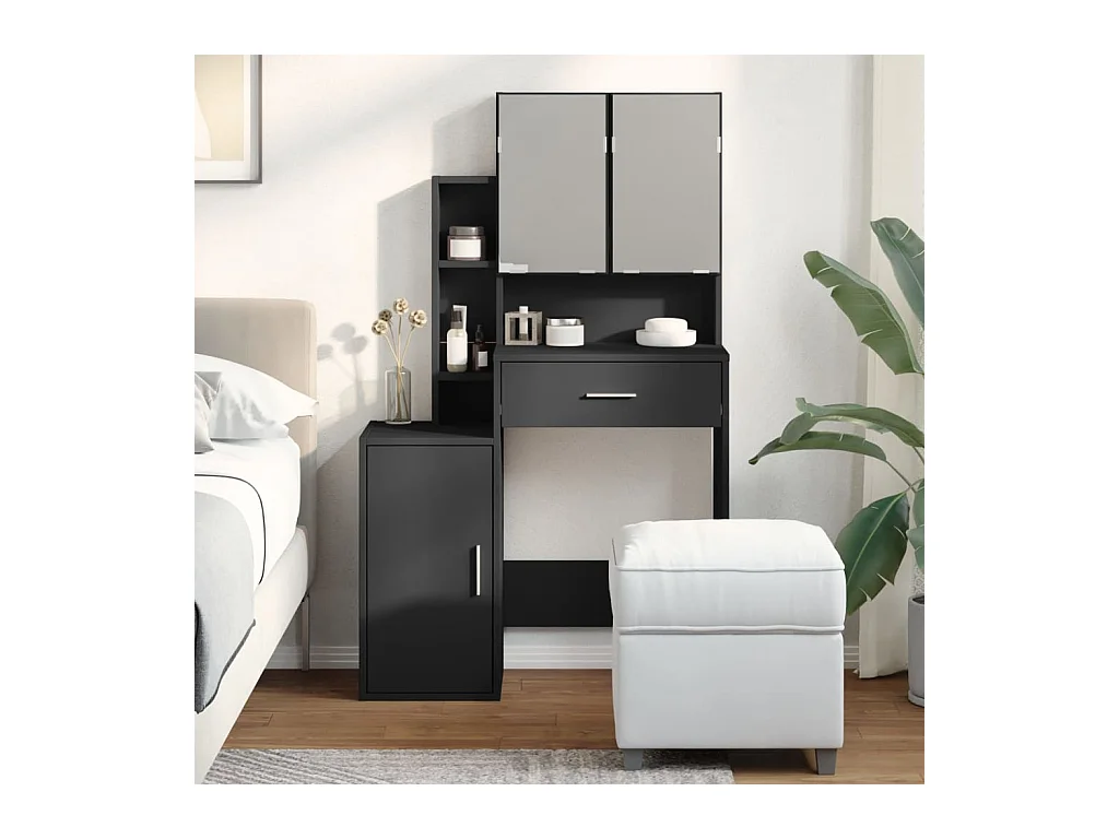 Coiffeuse avec armoire noir 80x35x132 cm FR270529
