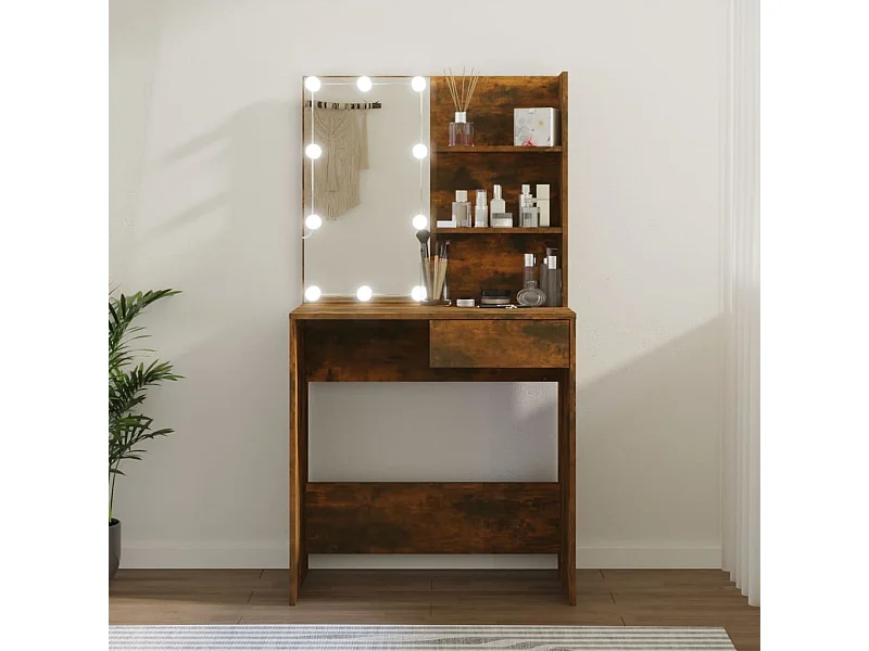 Tocador con LED roble marrón 74,5x40x141 cm ES958281