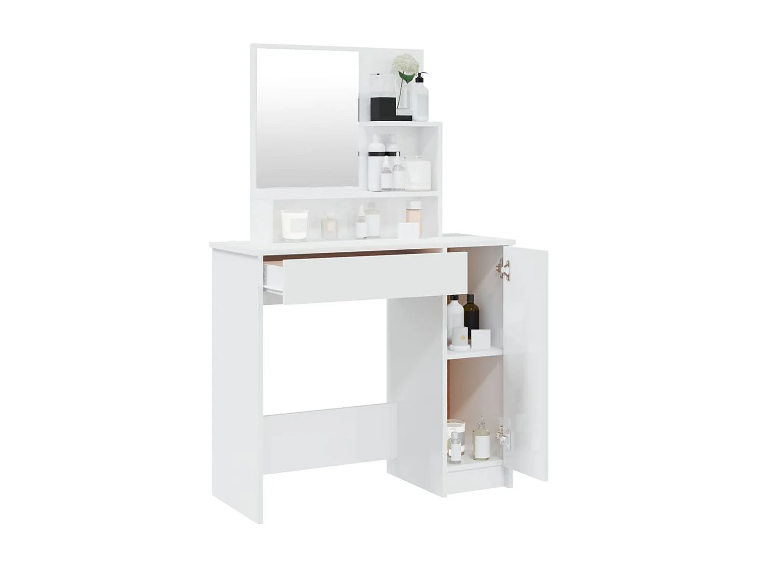 Kaptafel met spiegel 86,5x35x136 cm hoogglans wit BE830823