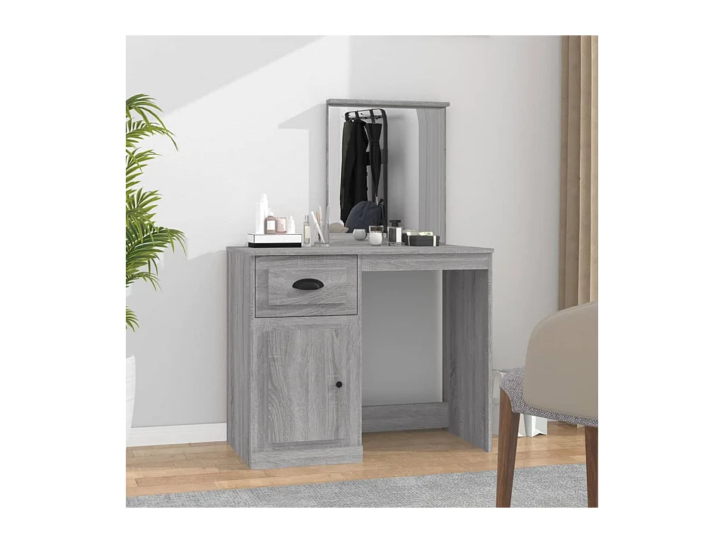Coiffeuse avec miroir sonoma gris 90x50x132,5cm bois ingénierie FR892708