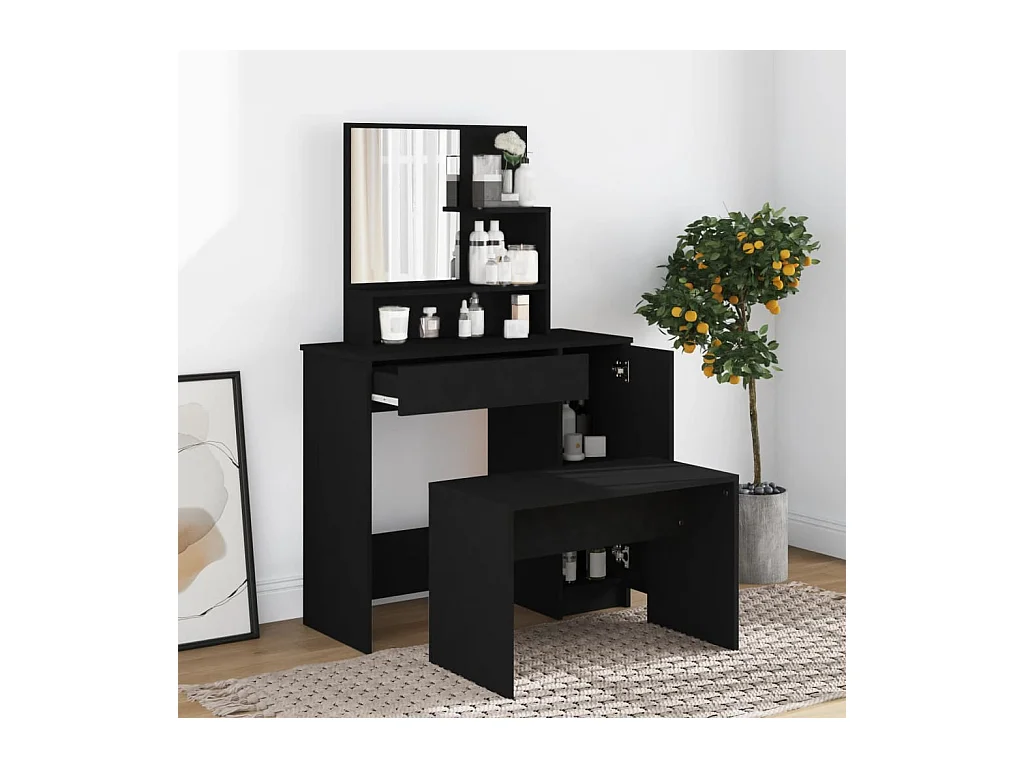 Coiffeuse avec miroir noir 86,5x35x136 cm FR847001