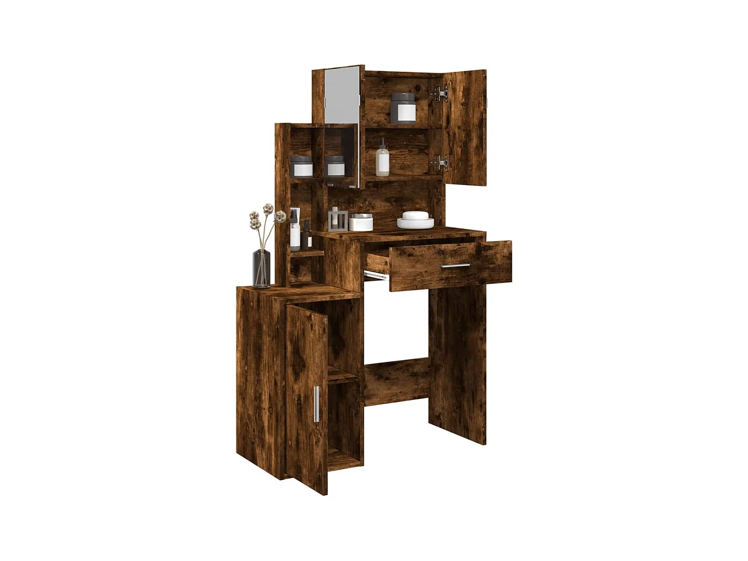 Coiffeuse avec armoire chêne fumé 80x35x132 cm FR433210