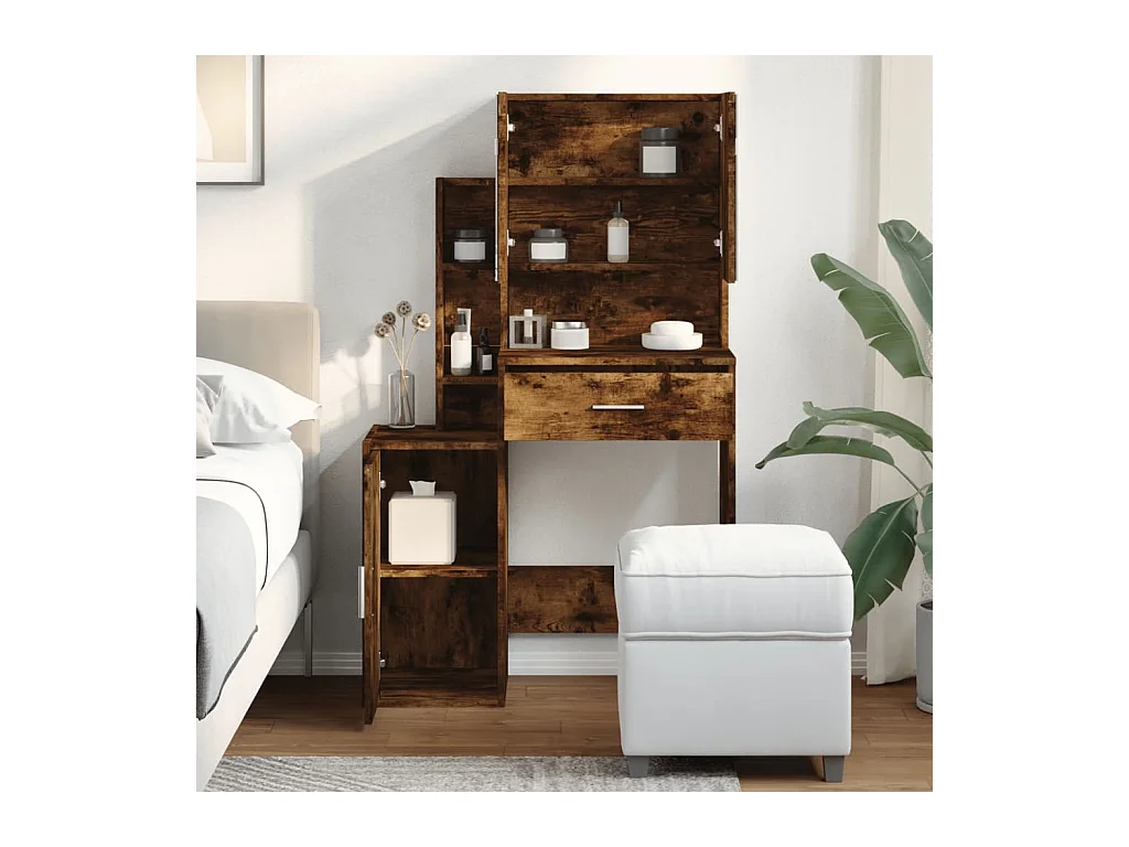 Kaptafel met kastje 80x35x132 cm gerookt eikenkleurig BE913903