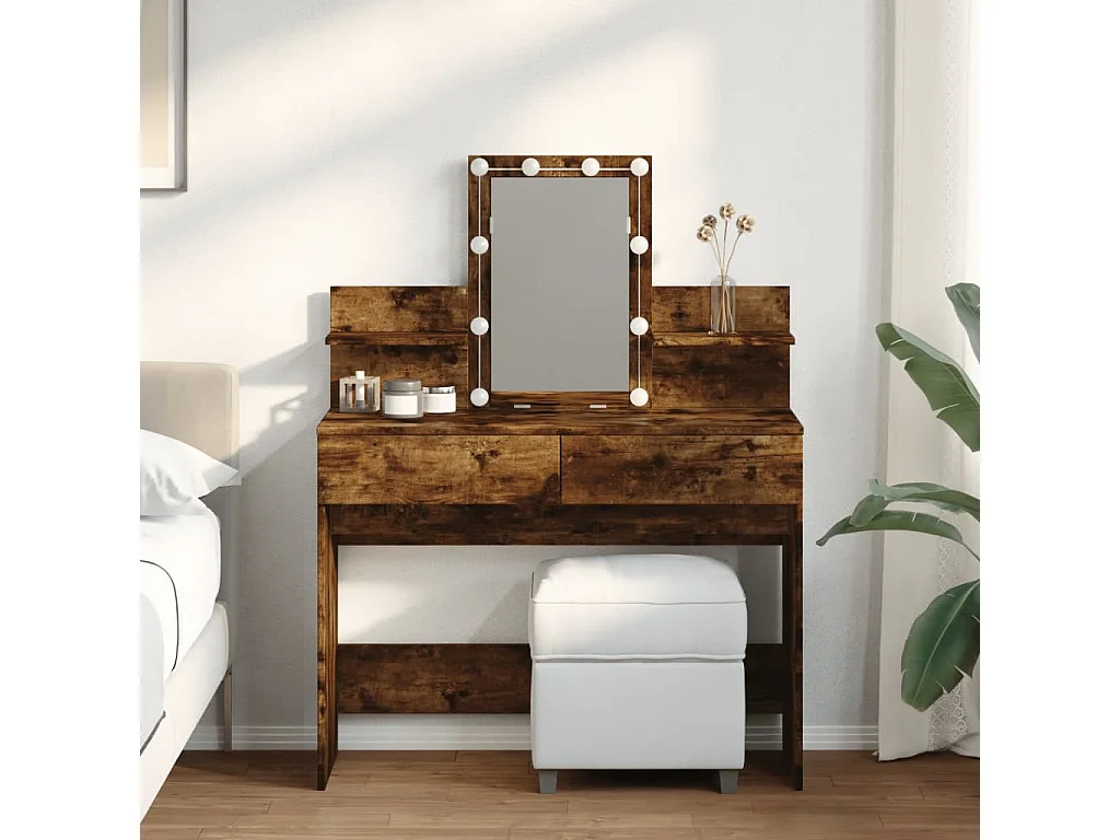 Coiffeuse avec LED chêne fumé 100x40x130 cm FR629306