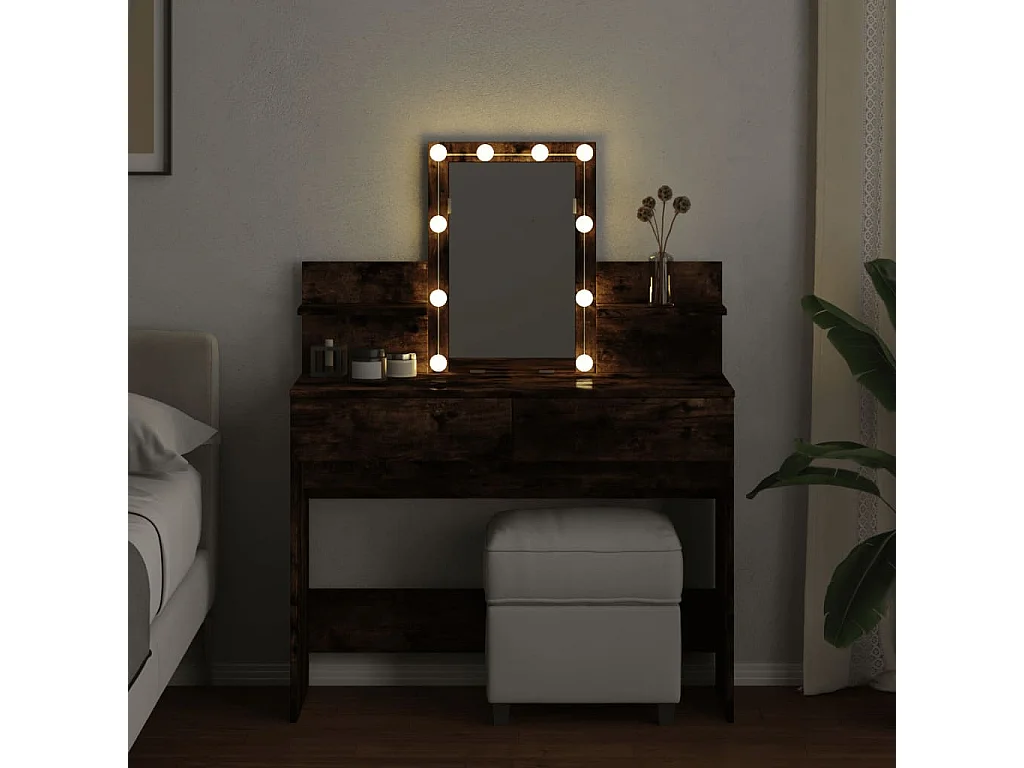 Coiffeuse avec LED chêne fumé 100x40x130 cm FR629306
