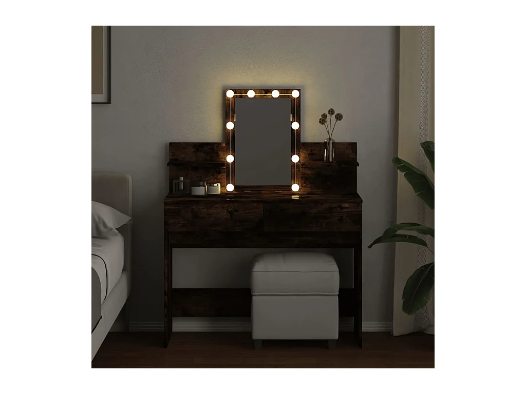 Coiffeuse avec LED chêne fumé 100x40x130 cm FR629306