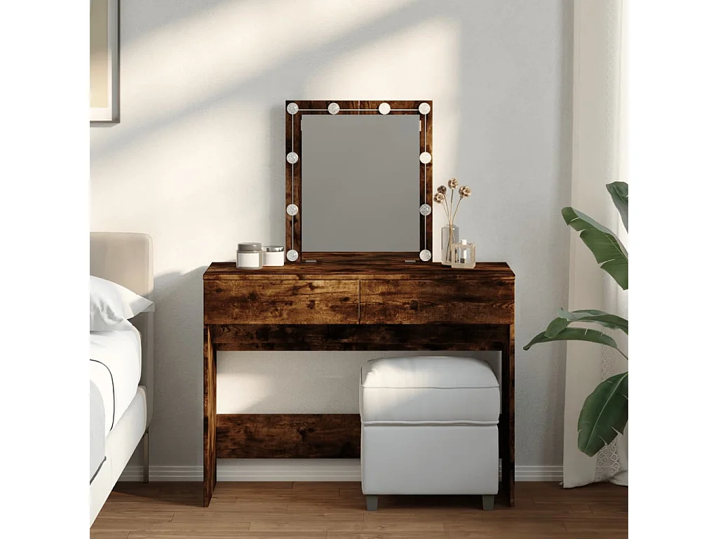 Coiffeuse avec LED chêne fumé 100x40x130 cm FR346445