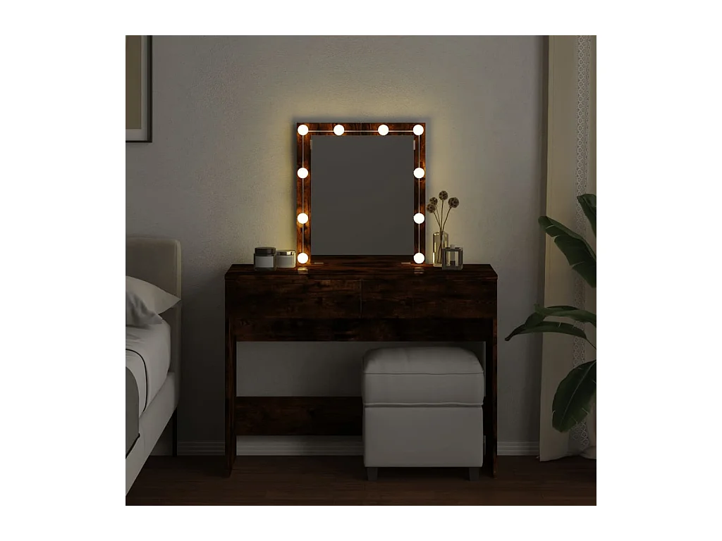 Coiffeuse avec LED chêne fumé 100x40x130 cm FR346445