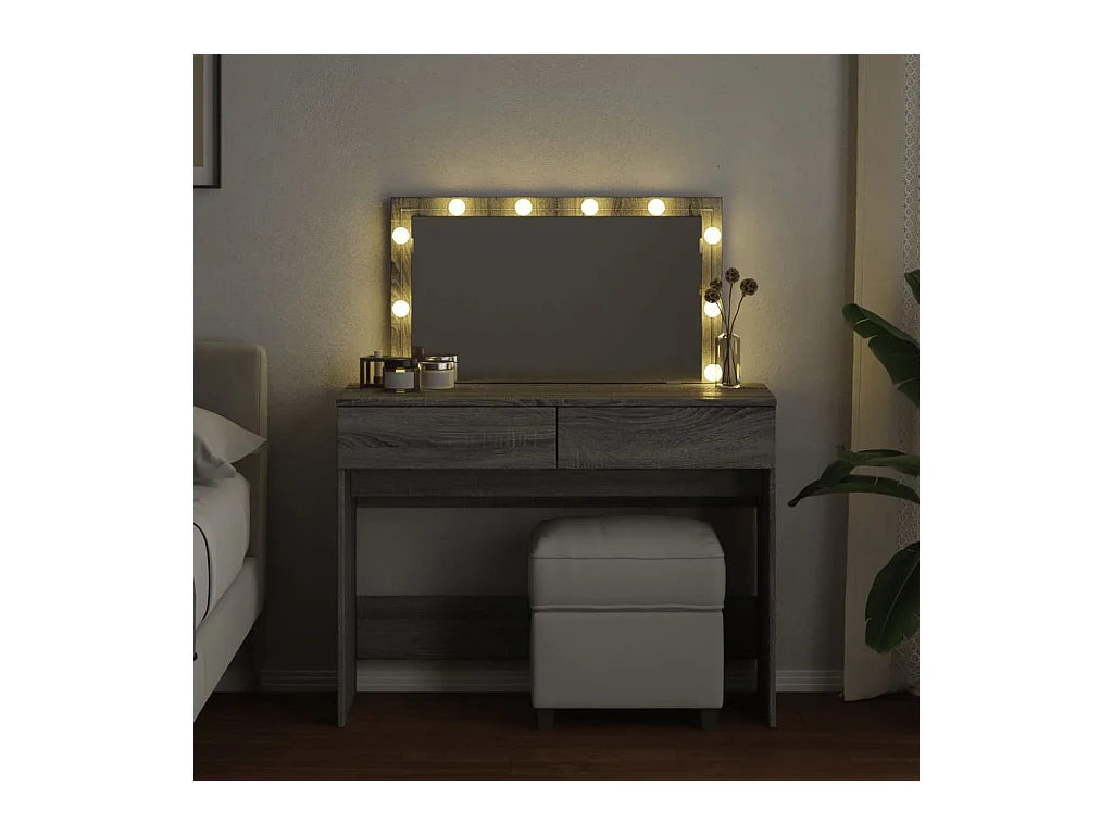 Coiffeuse avec LED sonoma gris 100x40x120 cm FR727129