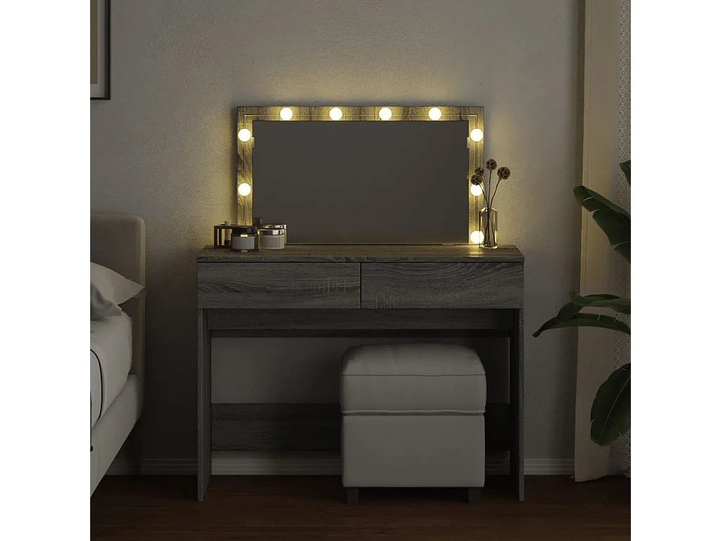 Coiffeuse avec LED sonoma gris 100x40x120 cm FR727129