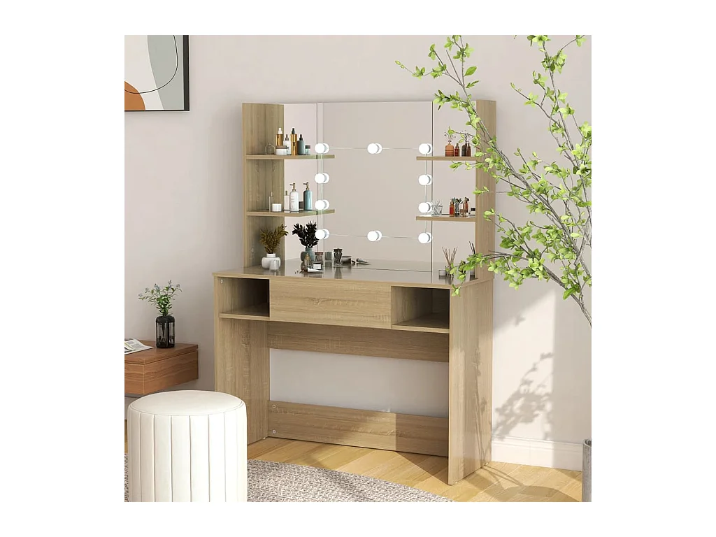 Coiffeuse - Table de maquillage avec éclairage LED 100x40x135 cm MDF Chêne FR921283
