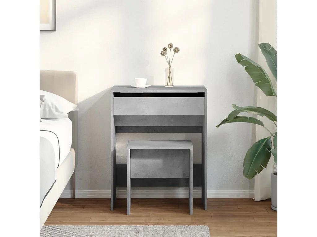 Coiffeuse et tabouret gris béton 60x40x113,5 cm FR103230