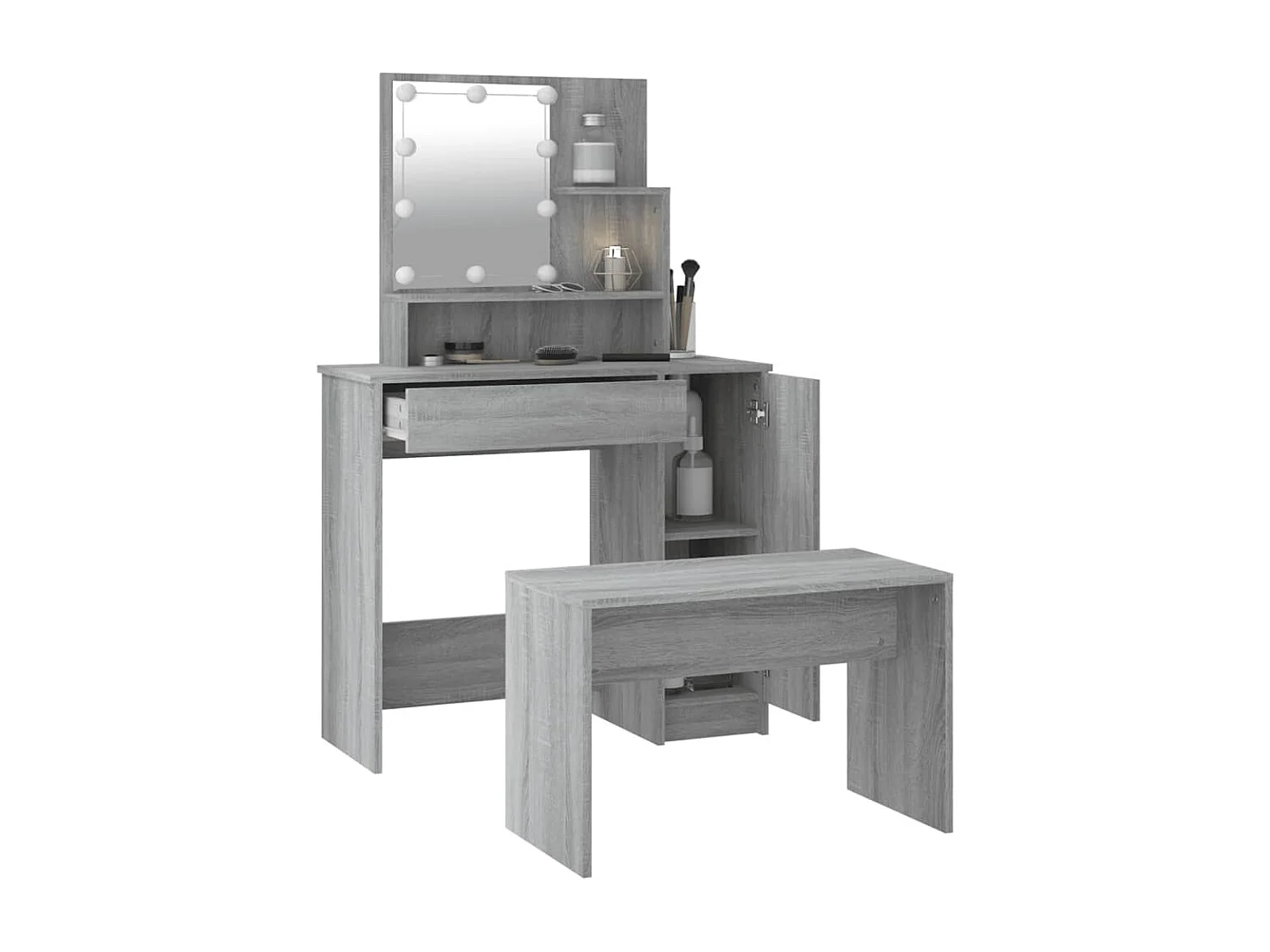 Ensemble de coiffeuse avec LED Sonoma gris Bois d'ingénierie FR418626