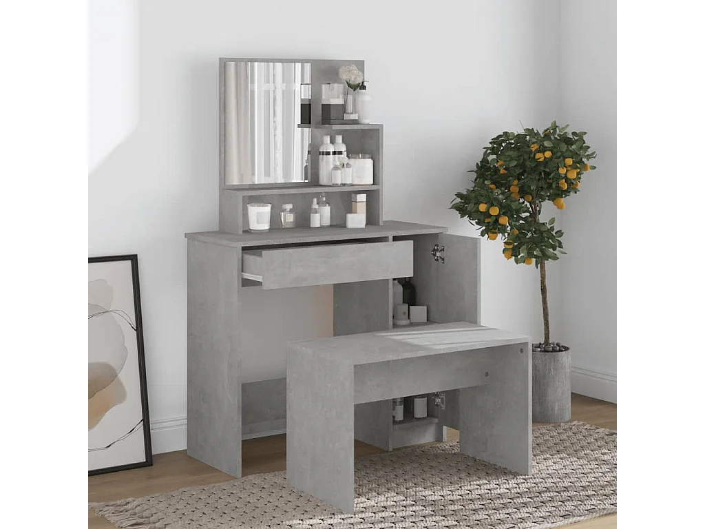 Coiffeuse avec miroir Gris béton 86,5x35x136 cm FR469304