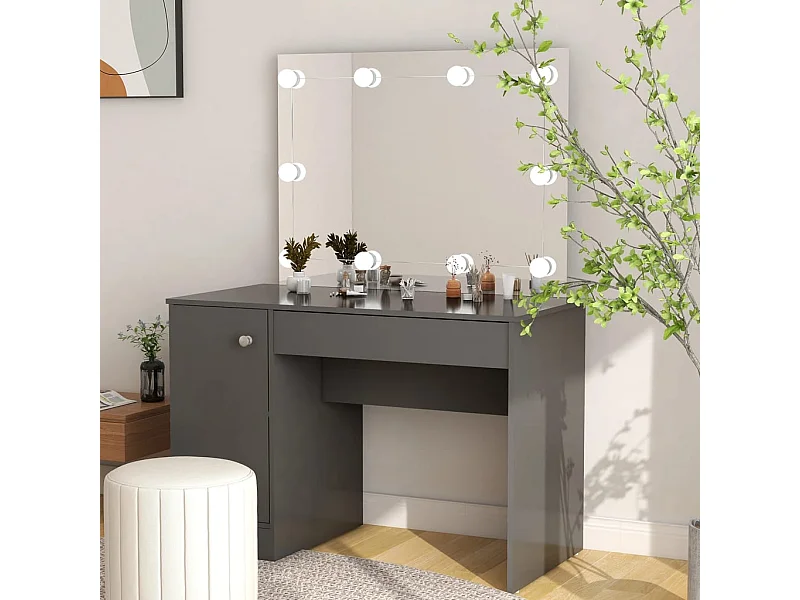 Kaptafel met LED-verlichting 110x55x145 cm MDF grijs BE240189