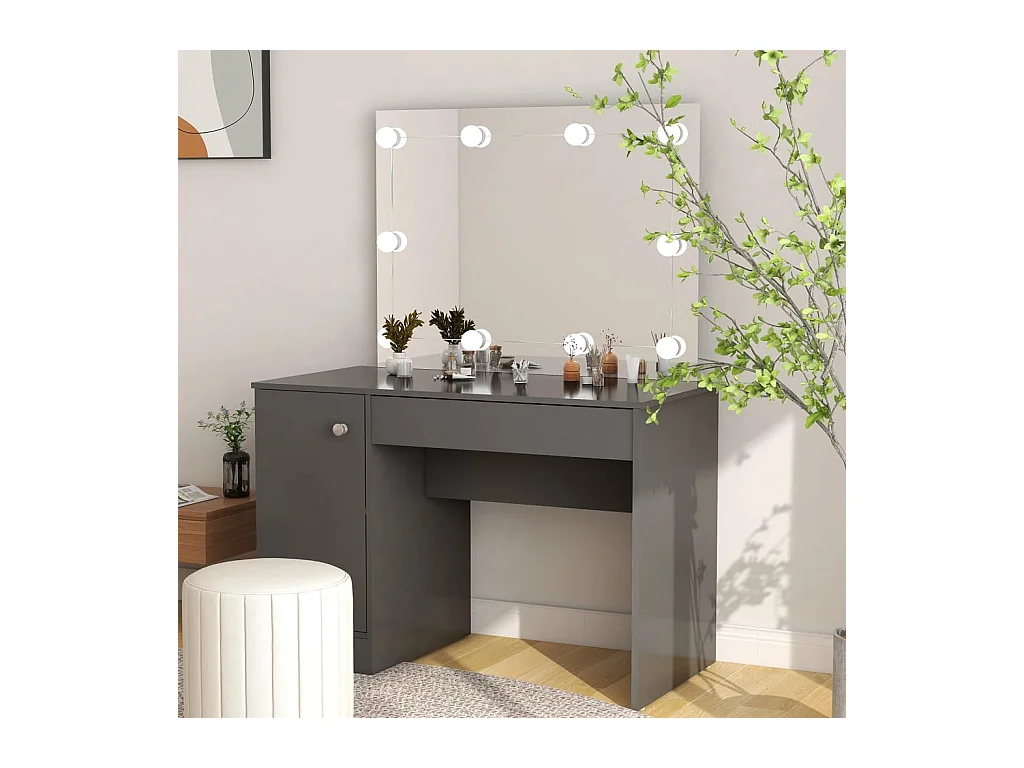 Coiffeuse - Table de maquillage avec éclairage LED 110x55x145 cm MDF Gris FR473769