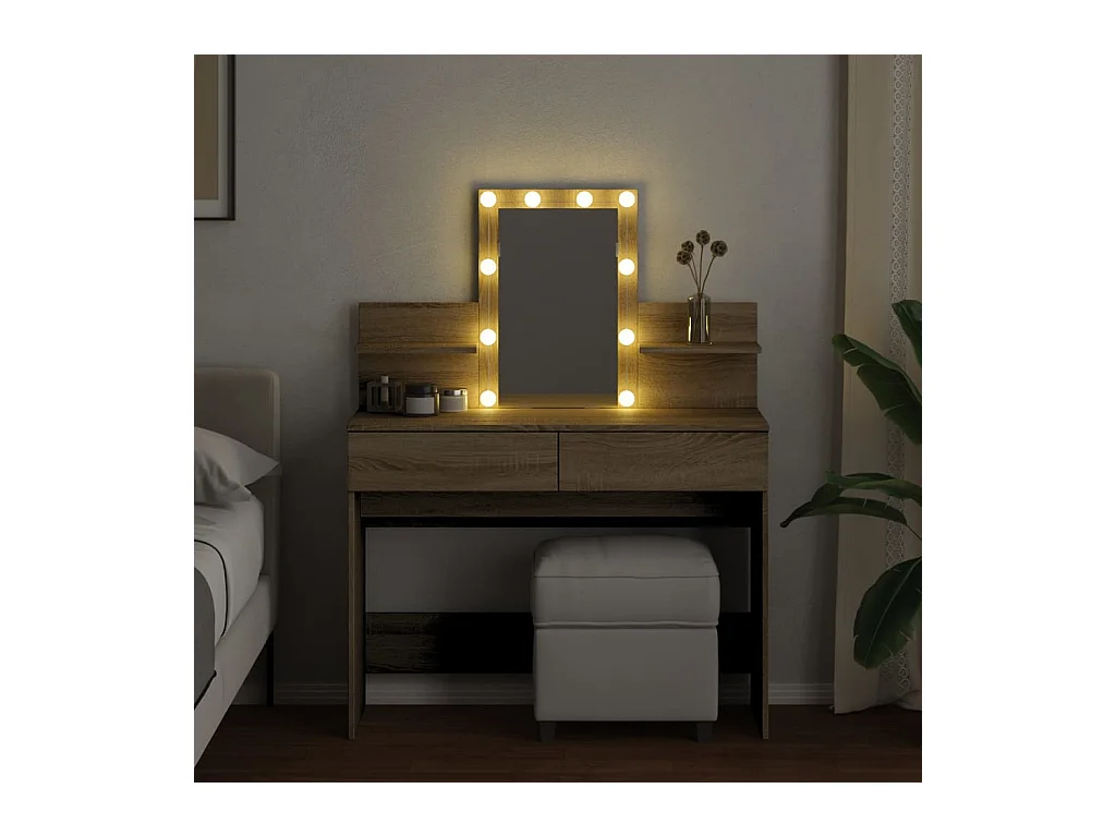 Coiffeuse avec LED chêne sonoma 100x40x130 cm FR919154