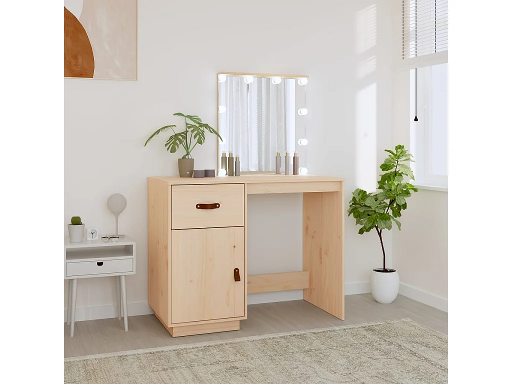 Coiffeuse avec LED 95x50x133,5 cm Bois de pin massif FR709057