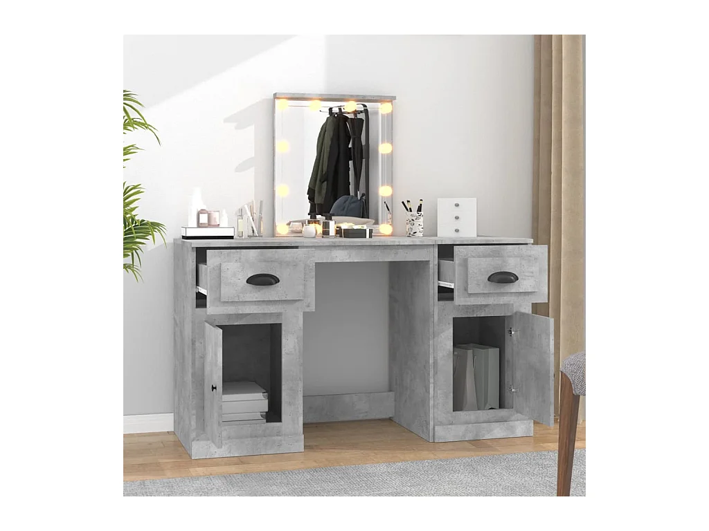 Toucador com luzes LED 130x50x132,5 cm cinzento cimento PT779026