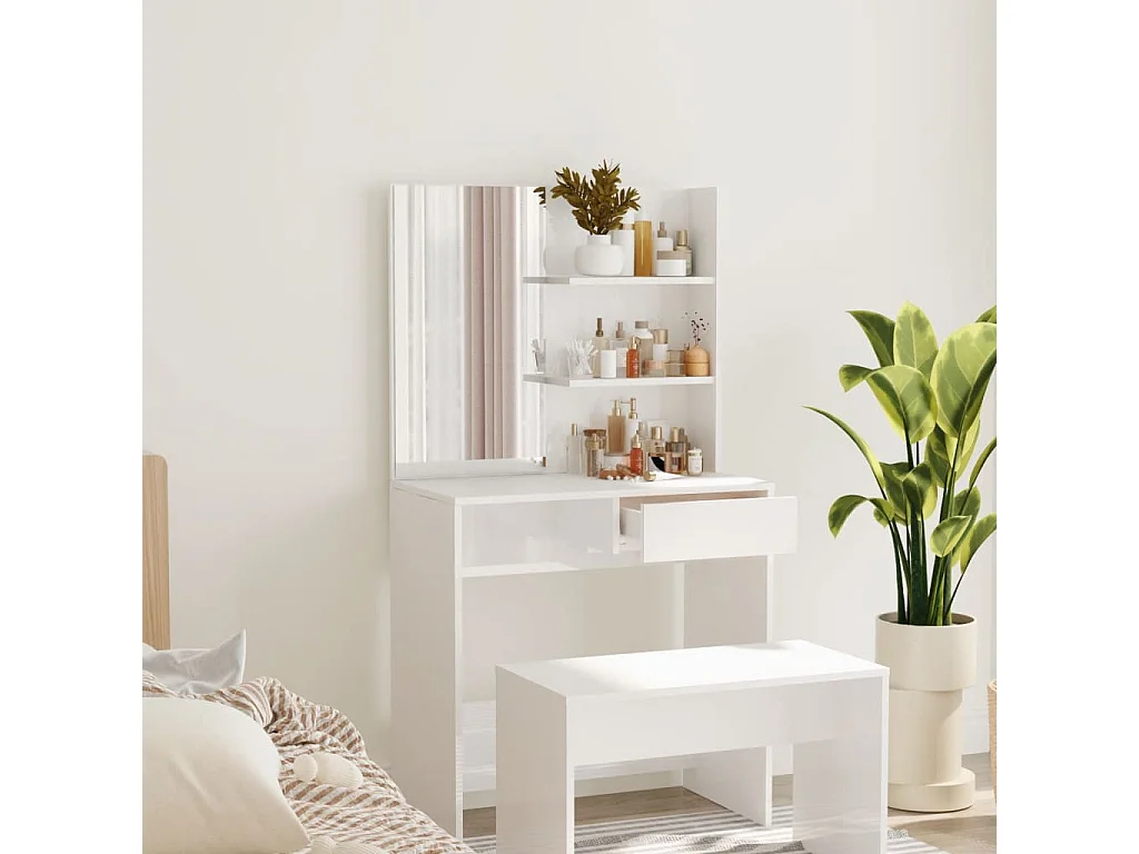 Kaptafel met spiegel 74,5x40x141 cm hoogglans wit BE846754