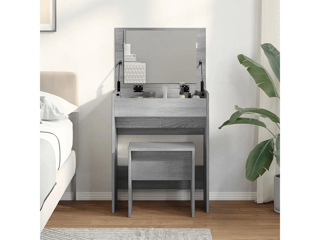 Tocador con taburete gris Sonoma 60x40x113,5 cm ES483662