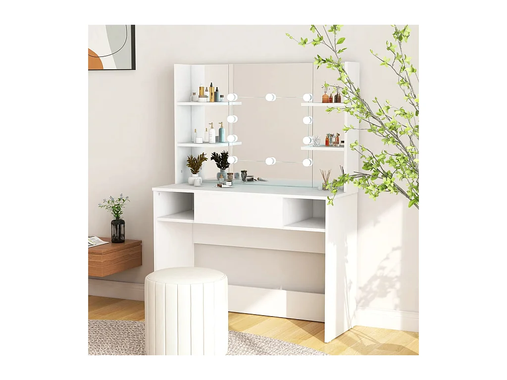 Coiffeuse - Table de maquillage avec éclairage LED 100x40x135 cm MDF Blanc FR361674