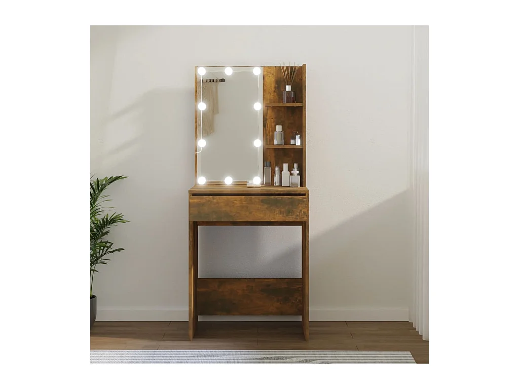 Coiffeuse avec LED Chêne fumé 60x40x140 cm FR288837