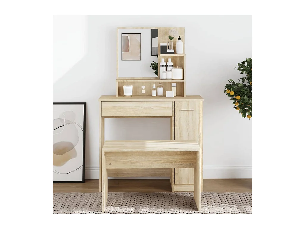 Coiffeuse avec miroir chêne sonoma 86,5x35x136 cm FR591066